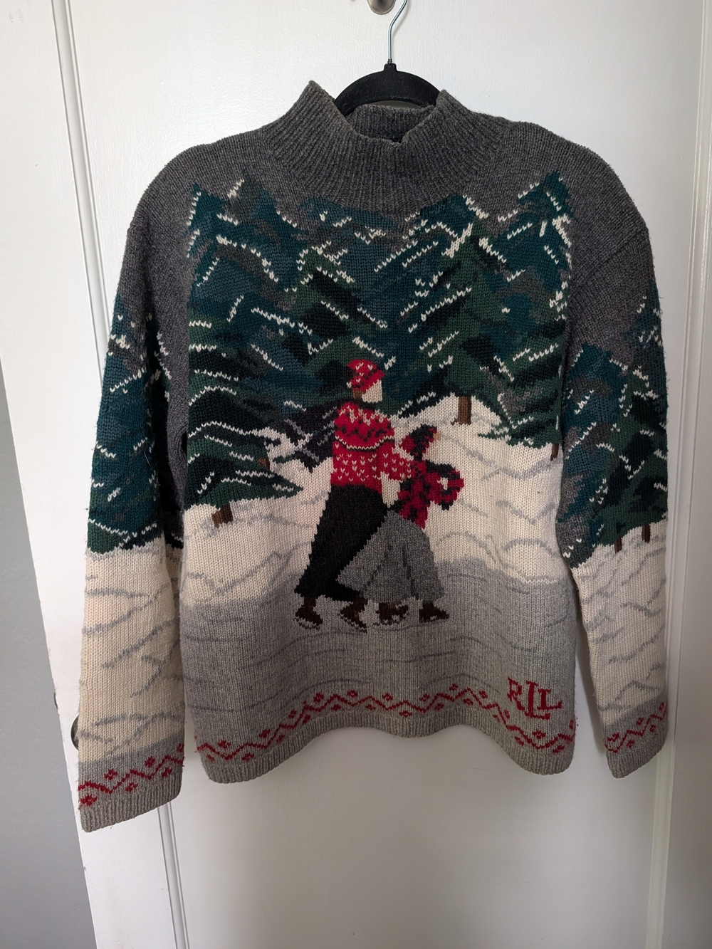 Vintage Lauren Ralph Lauren Hand Knit Ice Skater Wool Sweater M LRL